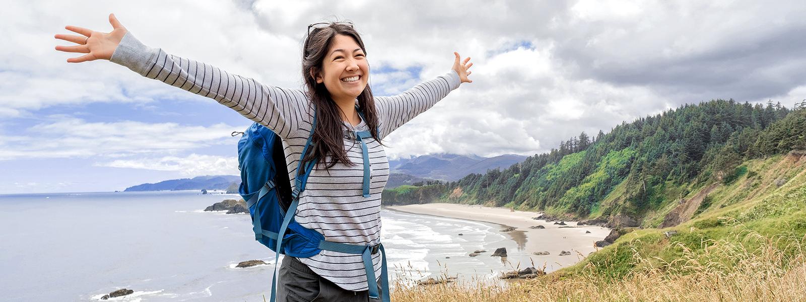 Young student exploring the Oregon coast